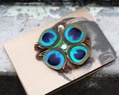 Peacock and Pheasant Flower Hair Clip with Swarovski Crystal