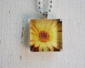 Glass Photo Pendant Necklace Yellow Gerber Daisy Flower