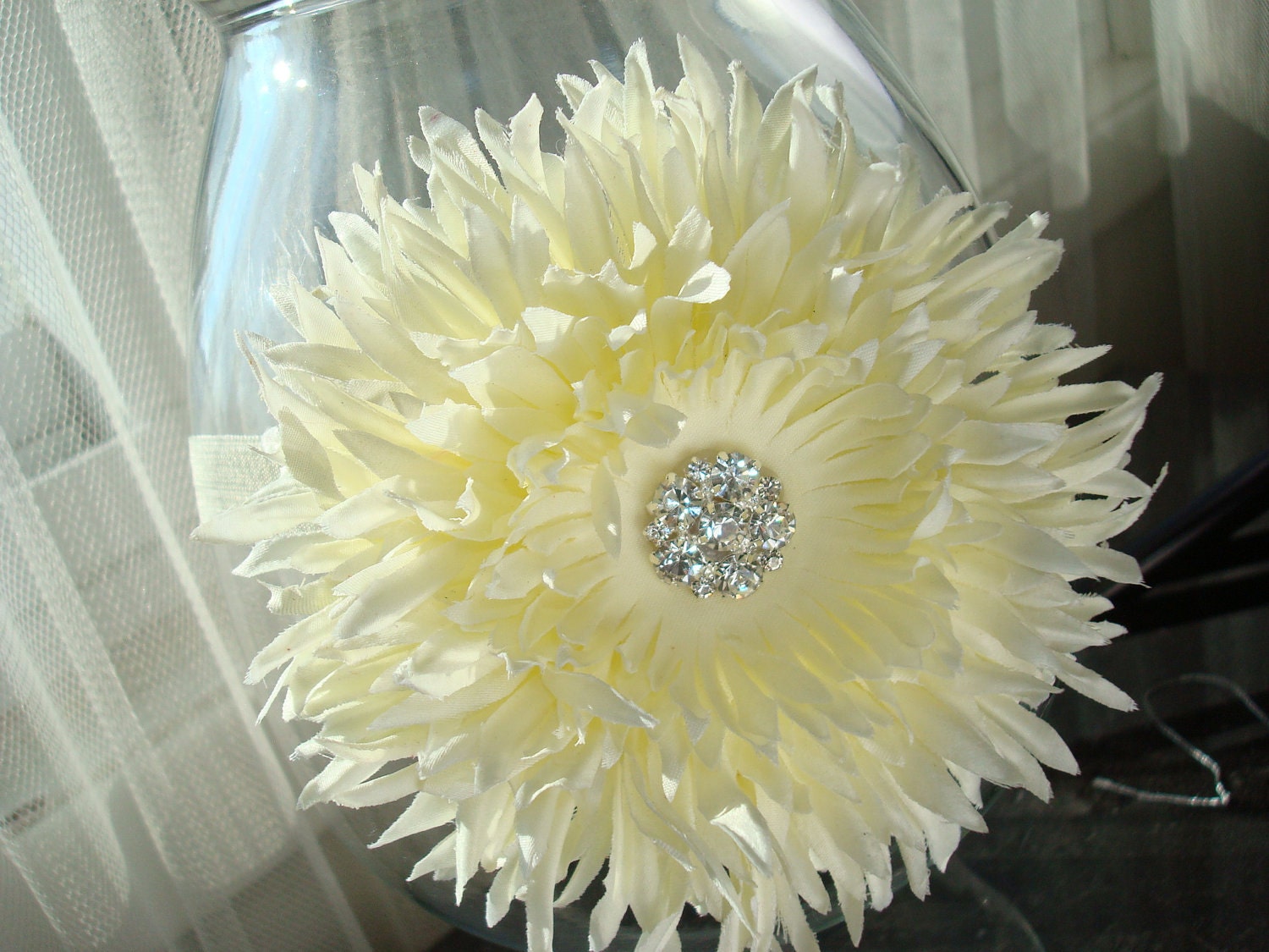 Baby Flower Headband, Headband, Photo Prop, Flower Clip, Wedding Headband / Cream Open Flower with Cream Headband