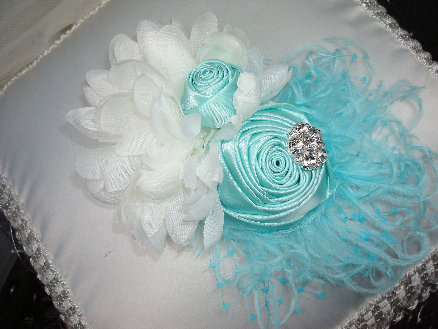 Aqua Baby Flower Headband, Rosette Headband, Wedding, Children, Photo Prop, Toddler / Aqua Rosette and White Flower