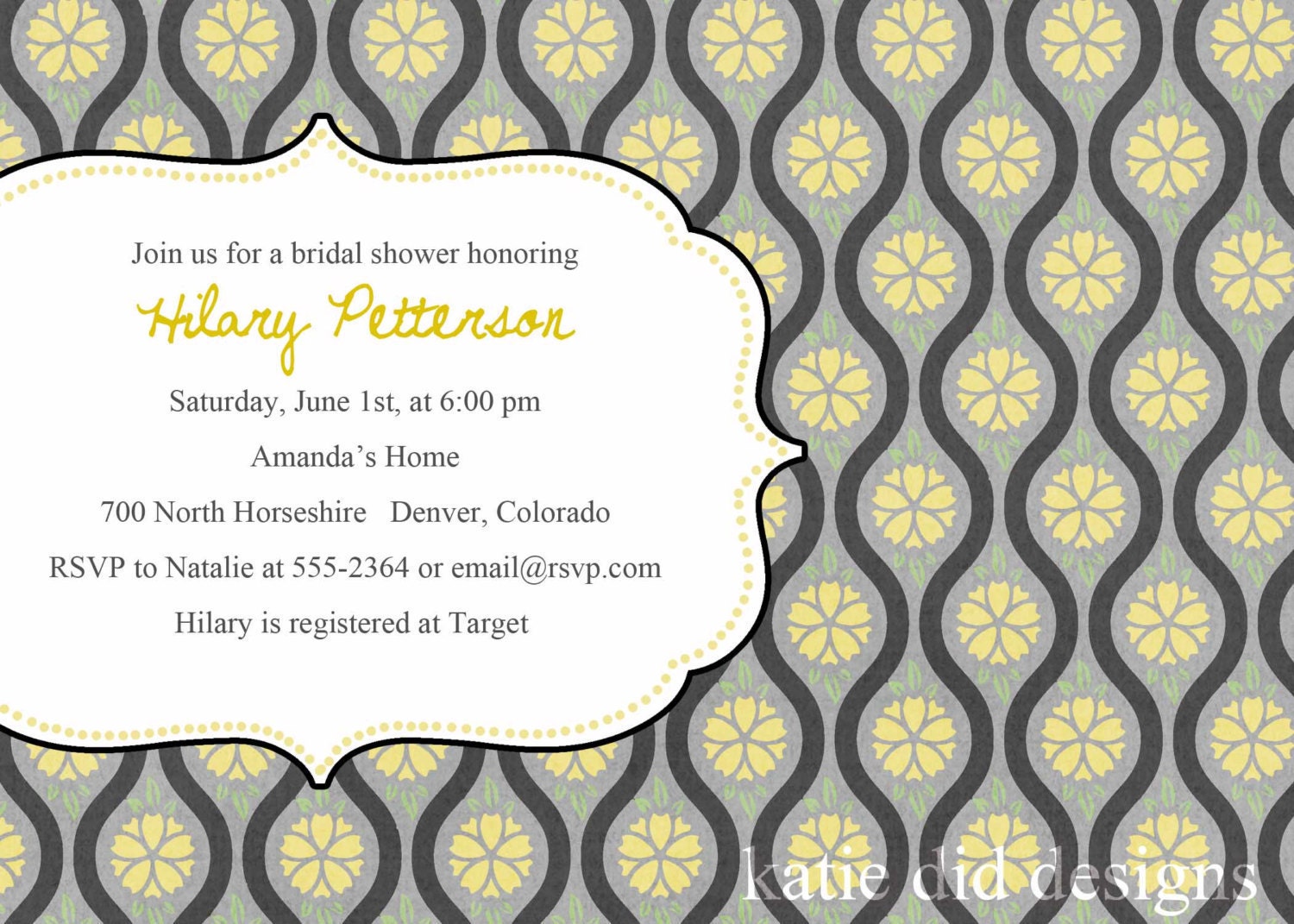 bridal shower invitations or baby shower invitations with flowers, any colors, digital, printable file (item 359)