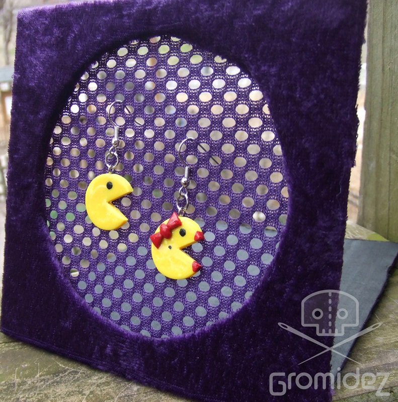Pacman and Ms. Pacman Earrings- Clay