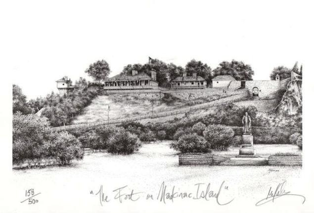 Fort Mackinac- Mackinac Island Michigan Lithograph Art Print-