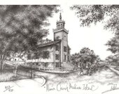 Mission Church on Mackinac Island- Weddings Anniversary Black and White Lithograph Drawing