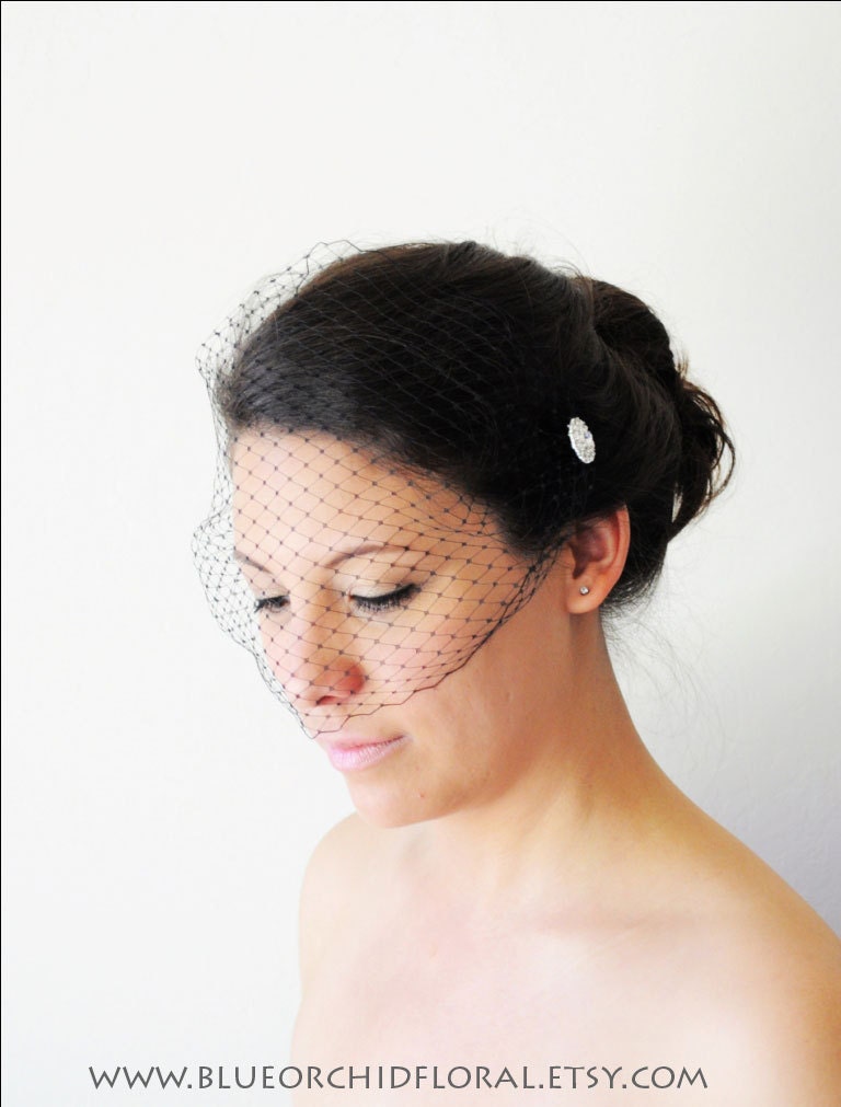 Birdcage Veil Black Bandeau Style White Wedding Bridal Veiling