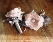 Pink & Grey Boutonniere Mini Rose Bridal Wedding