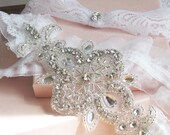 Wedding Garter Set Bridal Garter Crystal & White Lace Toss Garter
