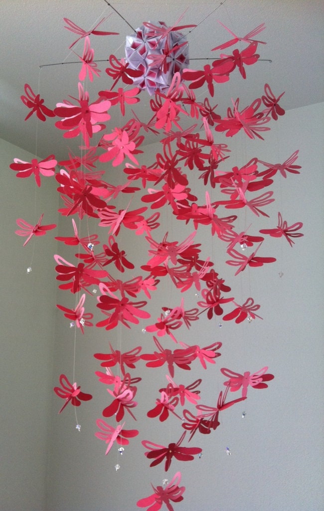 Chandelier Dragonfly  Mobile -two shades of pink