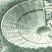 Epidauros Amphitheater in Greece - Small Mounted Canvas Print of Greek Postage Stamp