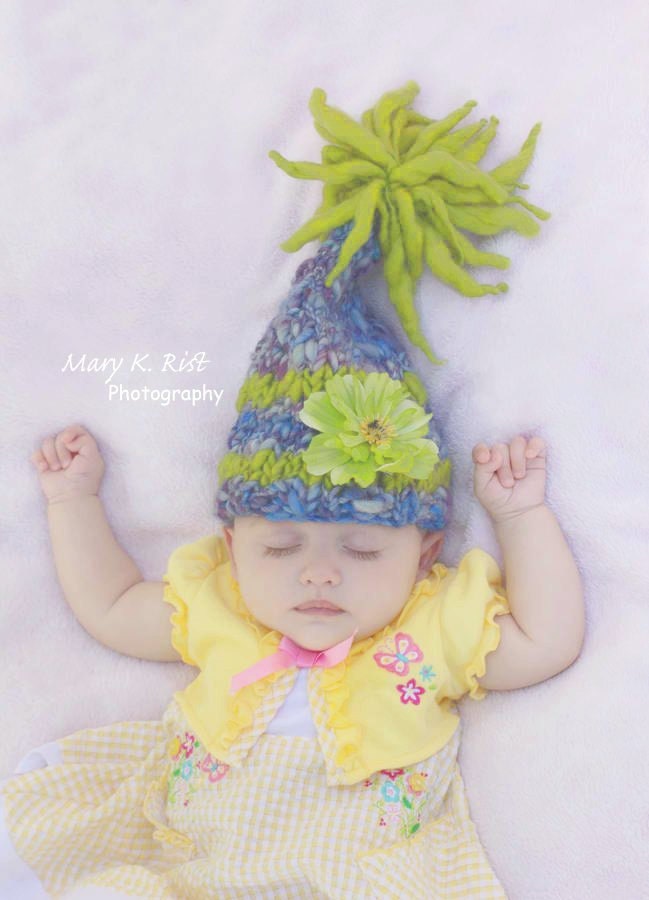 Baby Hat, 3-6 Months, Handspun ArtYarn, in Blues and Greens, Unigender, OOAK, Thick and Thin