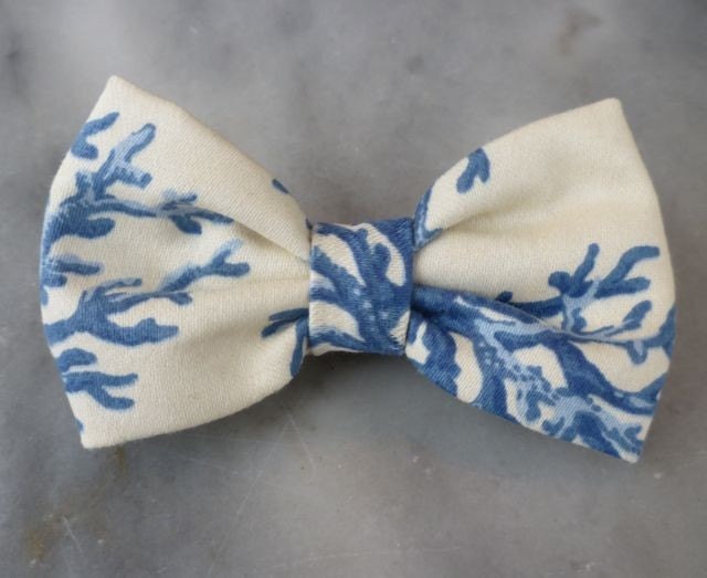 Boy's Cream and Blue Coral Bow tie - clip on