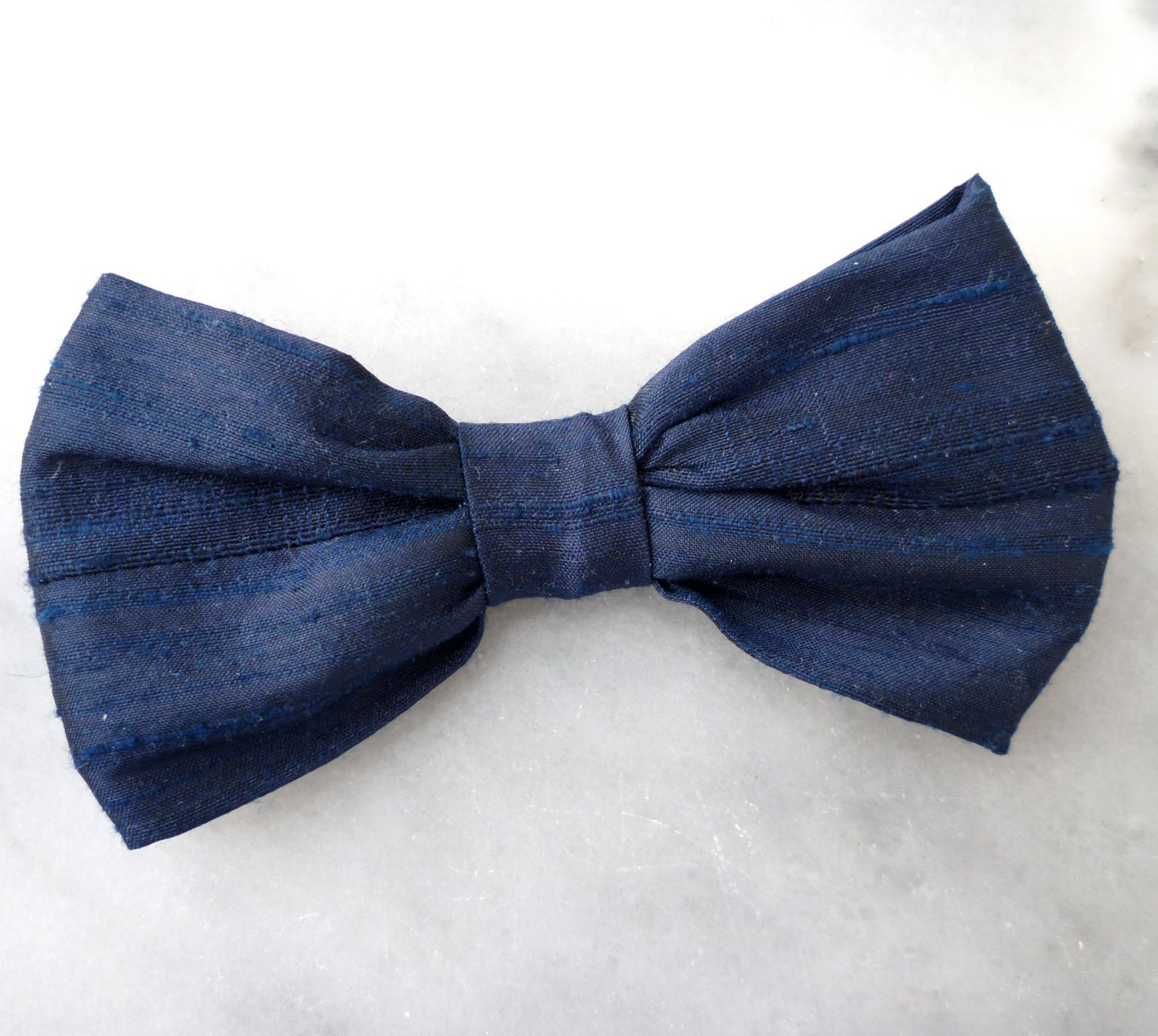 Navy Blue Dupioni Silk Bow Tie for boys - Clip on