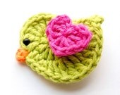 Baby Hair Clip - Crochet Hair Clip - Bird Hair Clip - Bright Green and Pink Crochet Bird Hair Clip