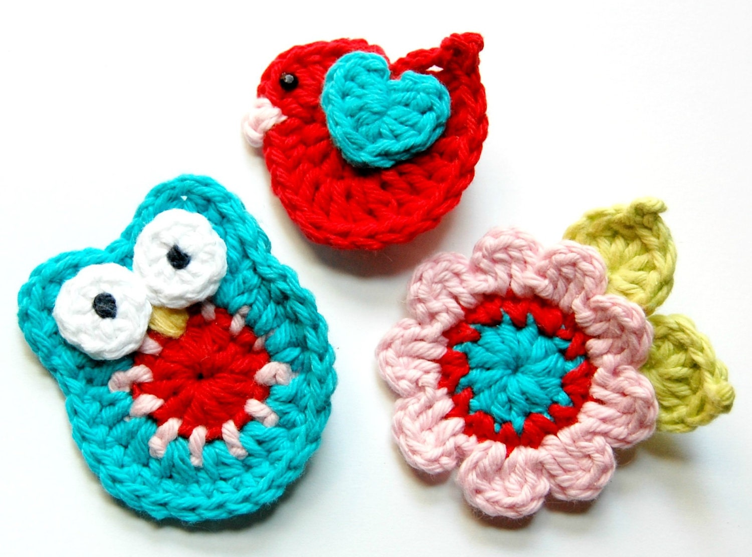 Baby Hair Clip - Crochet Hair Clip - Flower Hair Clip - NEW Pink, Red, and Aqua Crochet Hair Clip Pack of 3