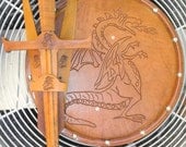 Handmade Leather Sword, Shield, & Holster Set w/ Dragon Emblem