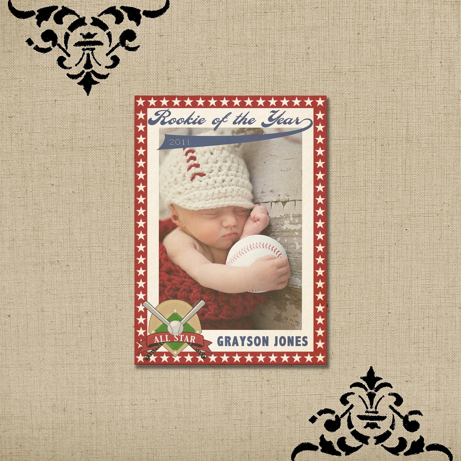 Vintage Baseball Card Birth Announcement