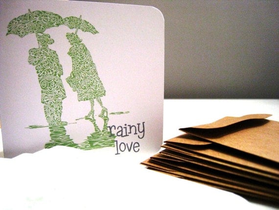 Rainy Love Cards and Envelopes Set of 6 Il_570xn