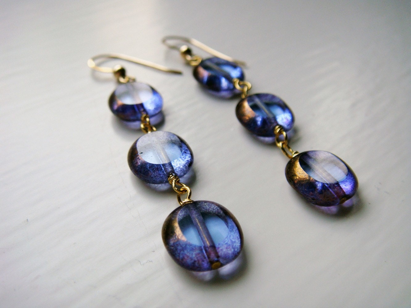 Purple Glass Bead Trilogy Earrings