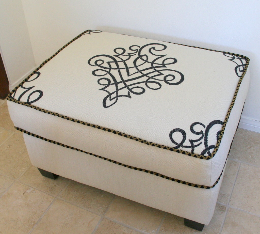Ottoman Mid Century Style Heavy Linen