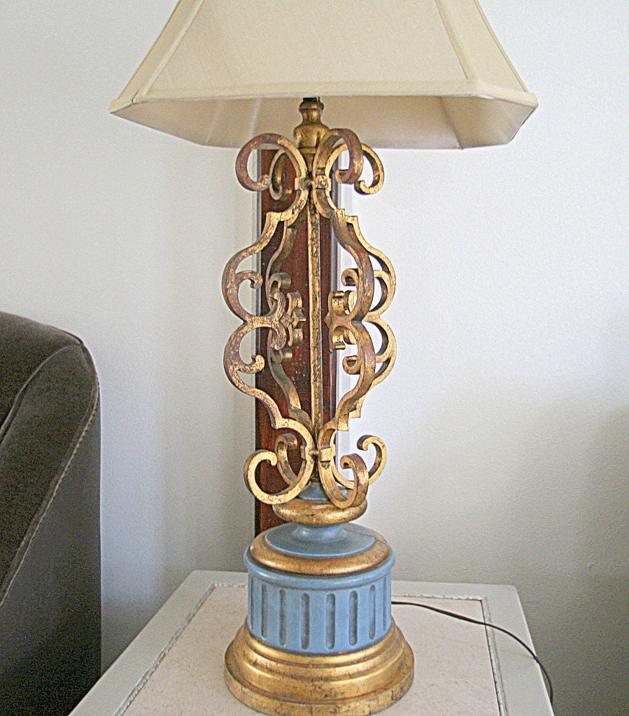 Vintage Table Lamp Gold Gild Hollywood Glam with Silk Shade