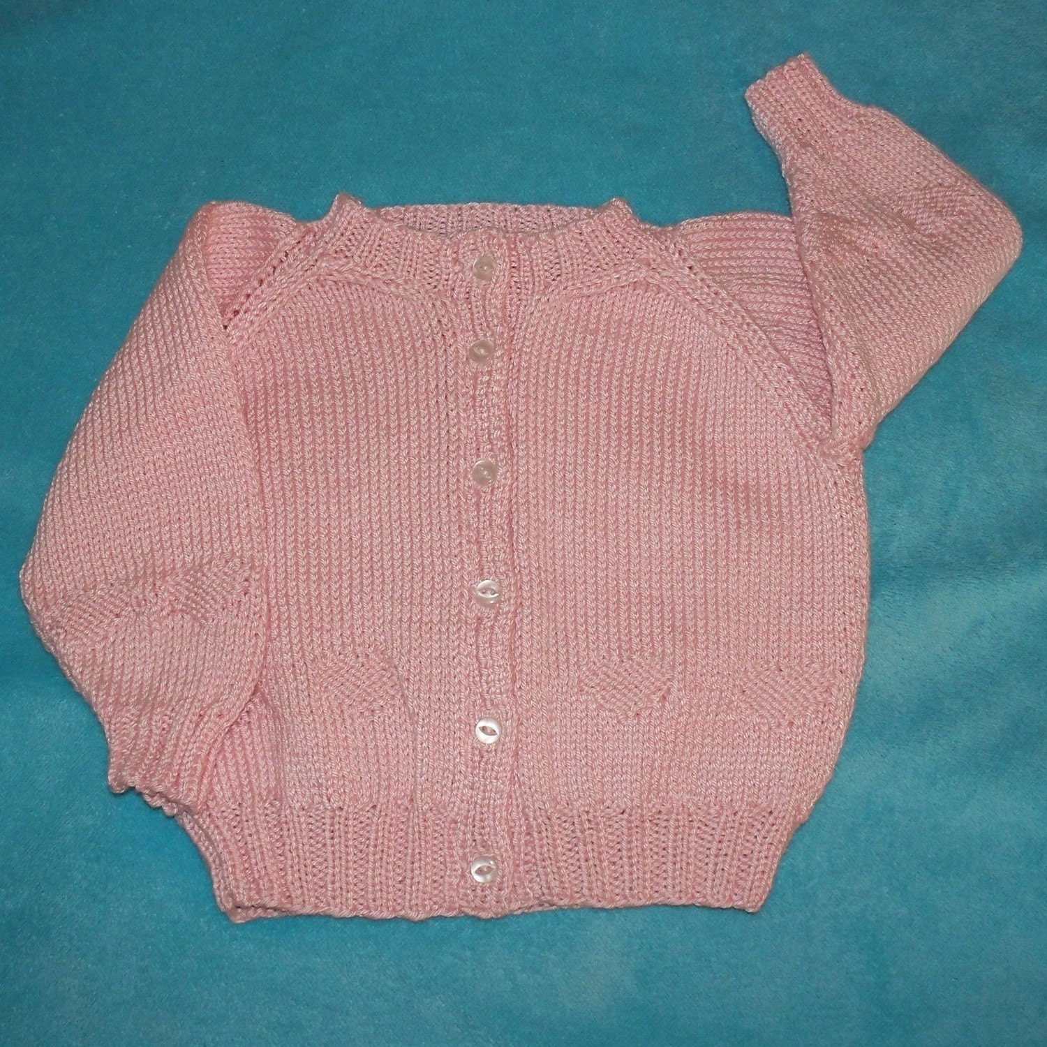 Pink Baby Sweater Hand Knit in Cotton Size 3 Month