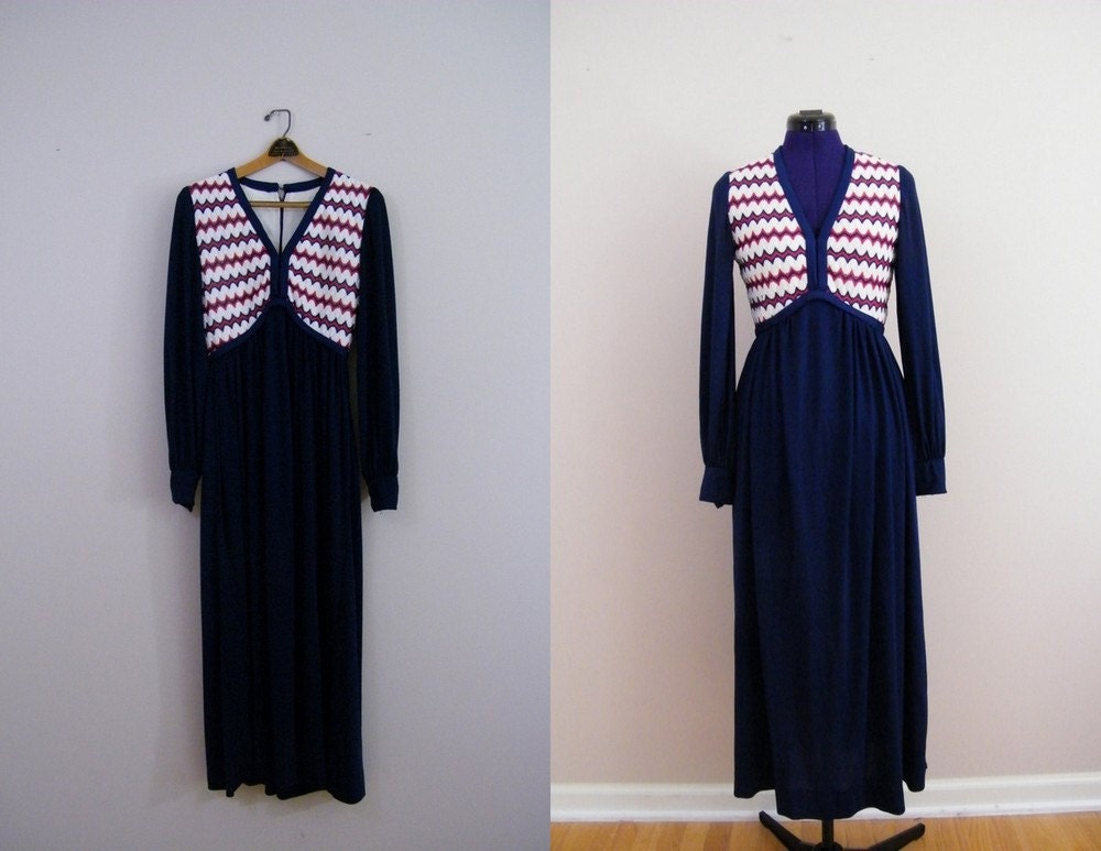 Vintage Maxi Dress / Long Dress / Red, White and Blue
