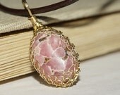 Rhodochrosite Wire Wrapped Pendant. Viking Wire Pendant. Gemstone Pendant.