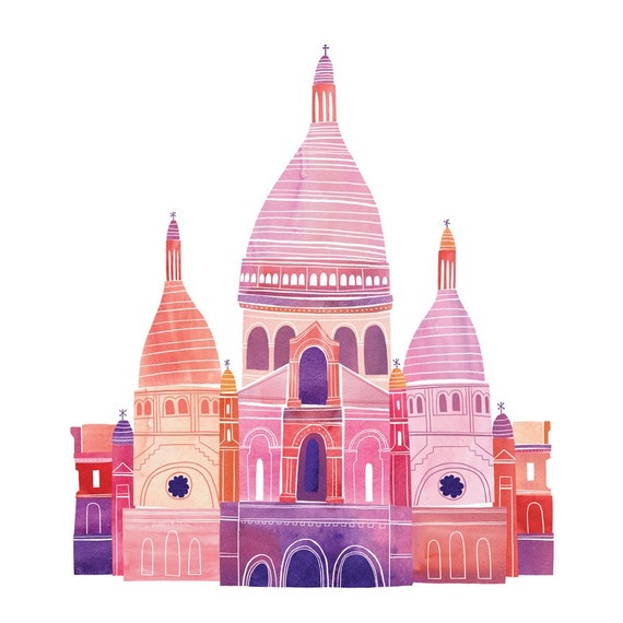 Sacre Coeur Illustration, 12" x 12", Digital Print