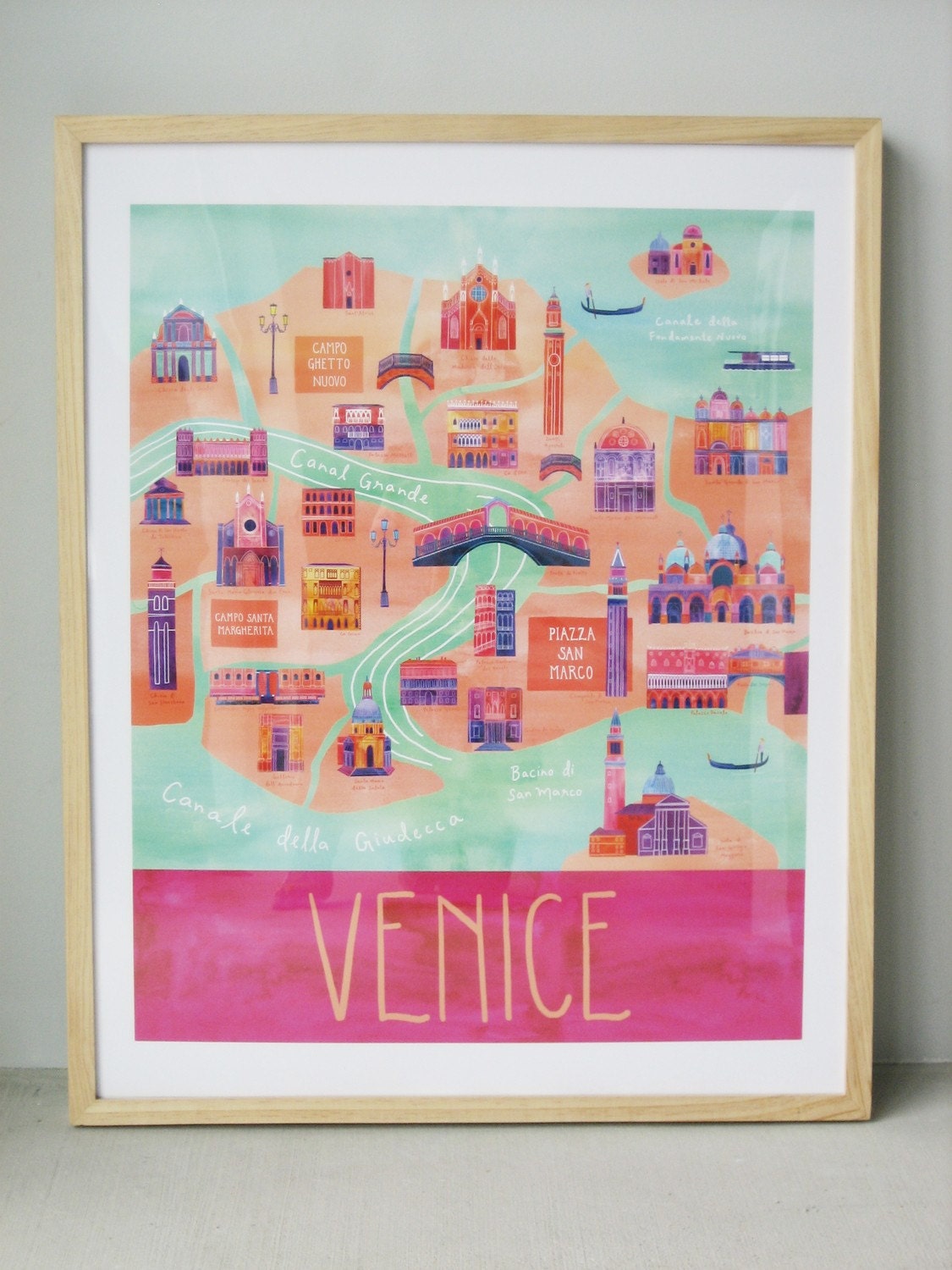 Illustrated Venice Map, 24" x 30", Digital Print