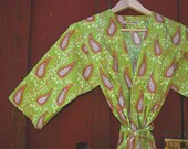 Plus Size Womens Robe. Dressing Gown. Wrap. Knee Length. Green and Pink Paisley.