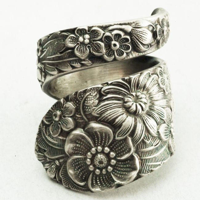 Antique Stieff Floral Sterling Silver Spoon Ring, Made in YOUR Size (2178)