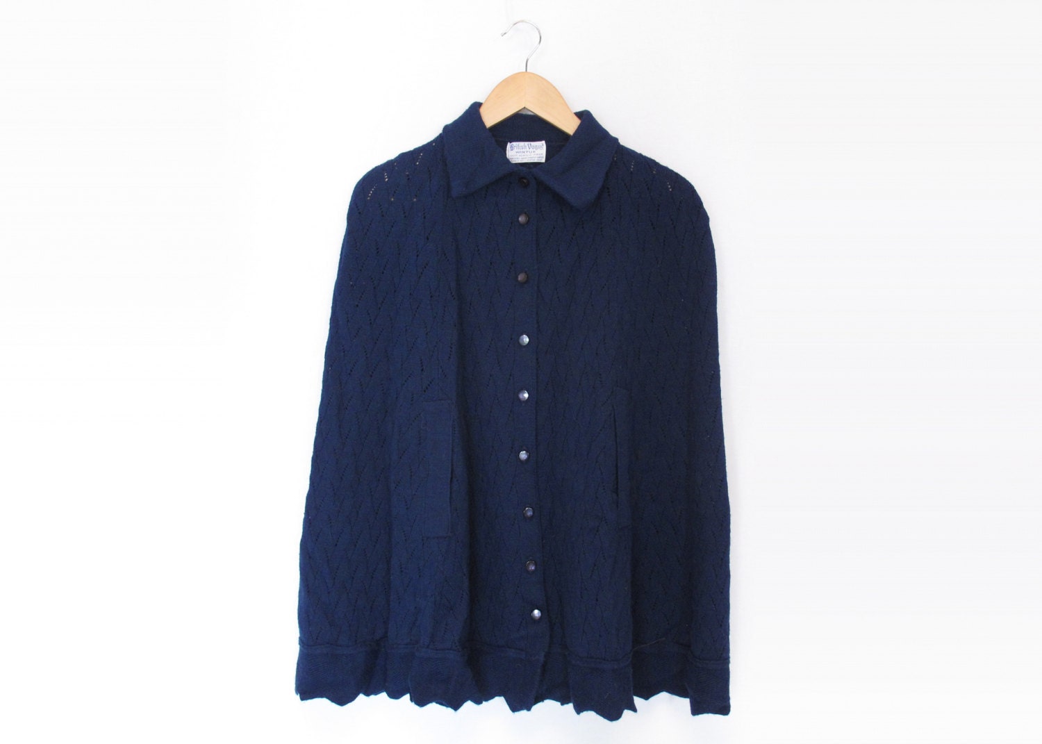 SALE - Vintage Dark Blue British Vogue Wintuk Cape / Poncho