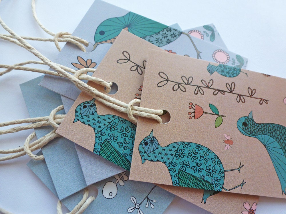 Colourful Bird and Flower Gift Tags Set of Six