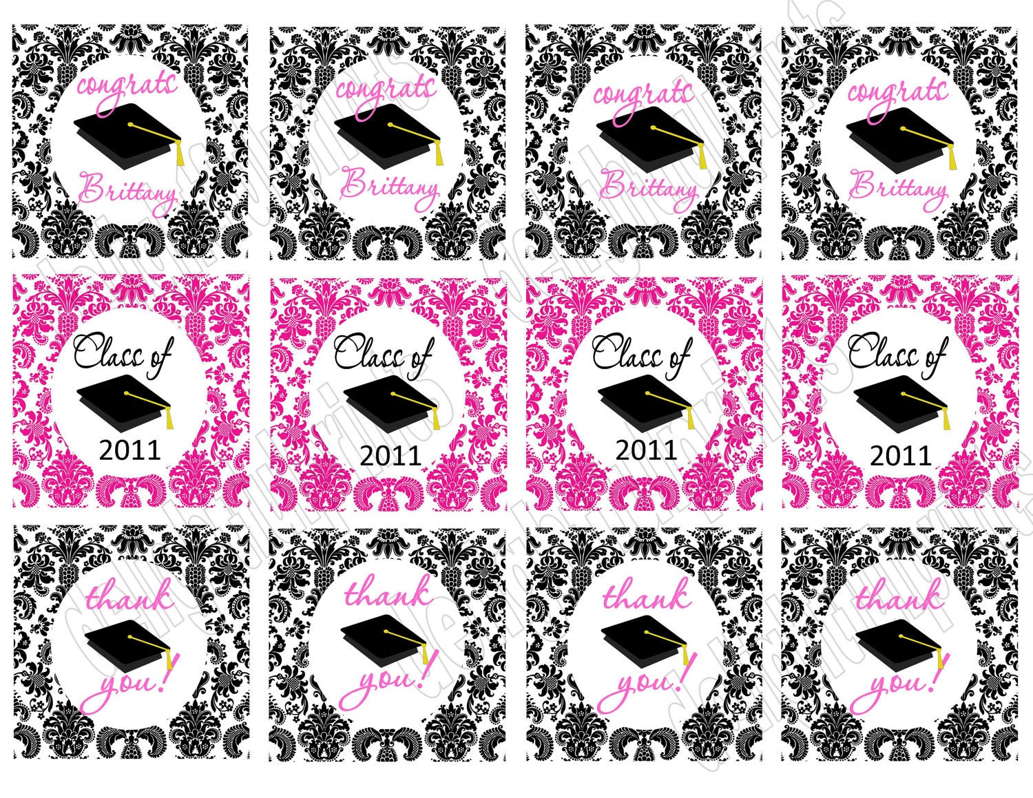 Graduation damask circles for cupcake toppers, treat bags, labels, etc many colors...DIY you print custom photo card by delightfulprints