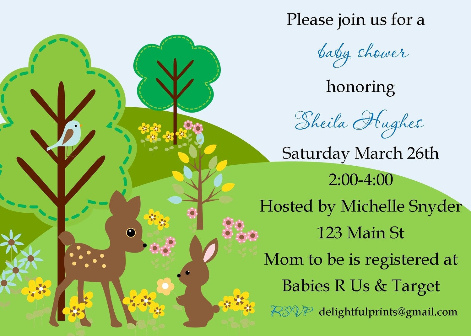 Forest woodland friends bambi inspired baby shower or birthday invitation ...DIY you print custom photo card by delightfulprints Il_570xn