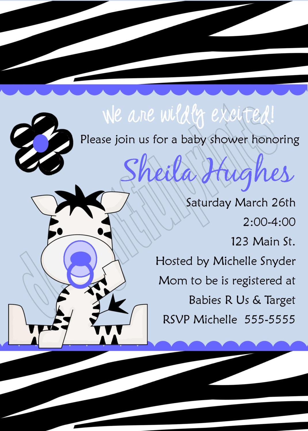 Zebra baby shower invitation...DIY you print custom photo card by delightfulprints Il_570xn