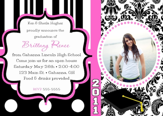 Graduation announcement or invitation damask dots any color elegant...DIY you print custom photo card by delightfulprints Il_570xn