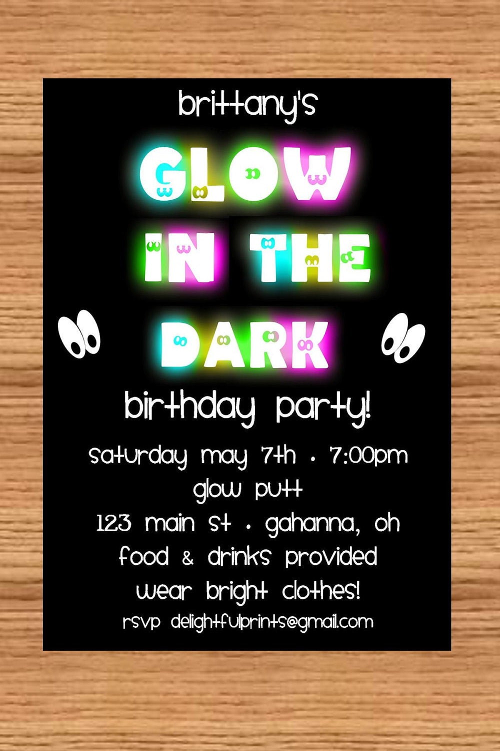 Glow in the dark birthday invitation ...DIY you print custom photo card by delightfulprints Il_570xn