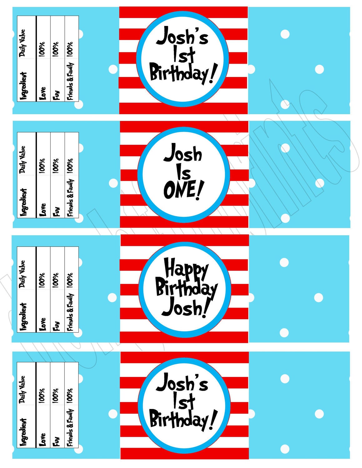 Dr. Seuss ish water bottle wraps boy/girl...DIY you print by delightfulprints Il_570xn