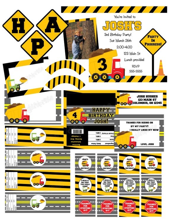 Construction birthday party complete party package printable with personalization by delightfulprints Il_570xn