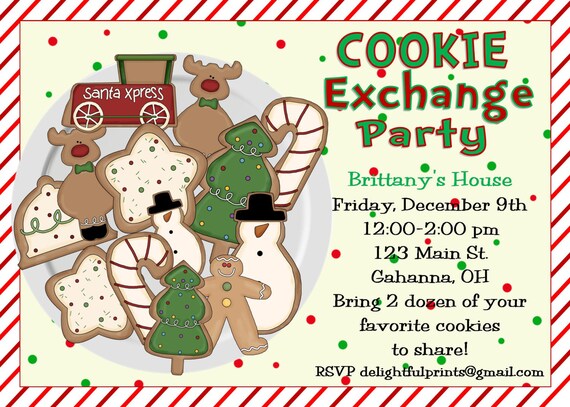 Cookie exchange or decorating party plate of cookies FREE matching address label...any color... custom you print card by delightfulprints Il_570xn