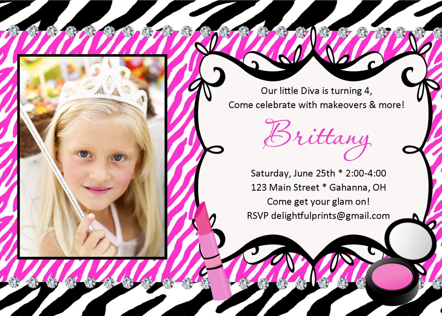 Diva glam girl diamonds invitation...DIY you print custom photo card by delightfulprints Il_570xn