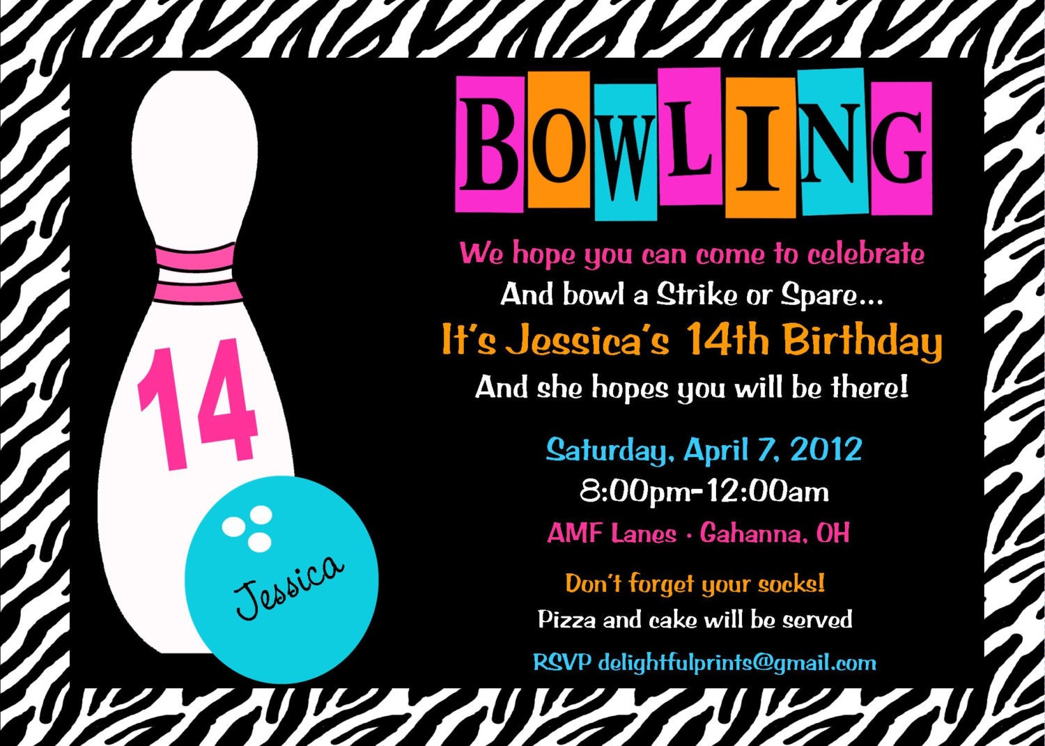 Bowling party birthday invitation...DIY you print custom photo card by delightfulprints Il_570xn
