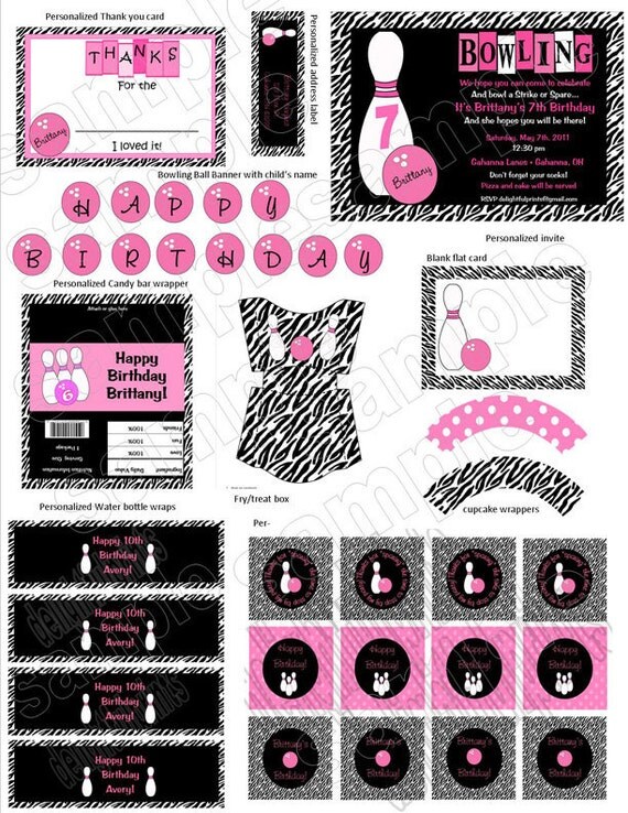 Bowling birthday party complete party package printable with personalization by delightfulprints Il_570xn