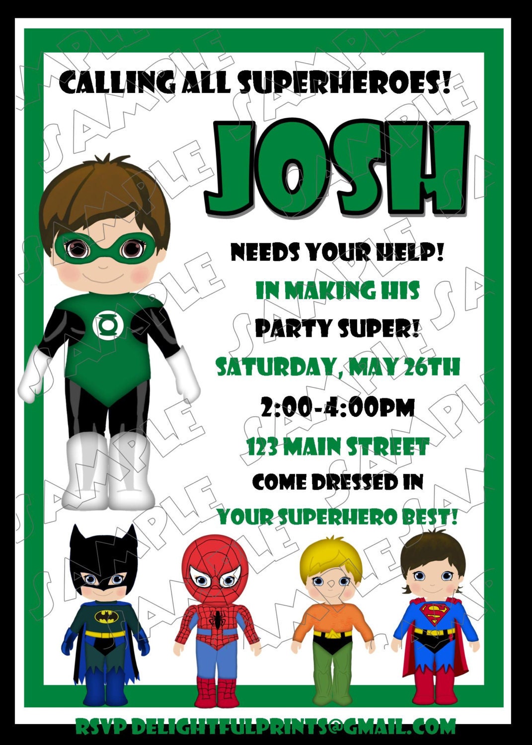 Green Lantern birthday invitation and friends many colors...DIY you print custom photo card by delightfulprints Il_570xn