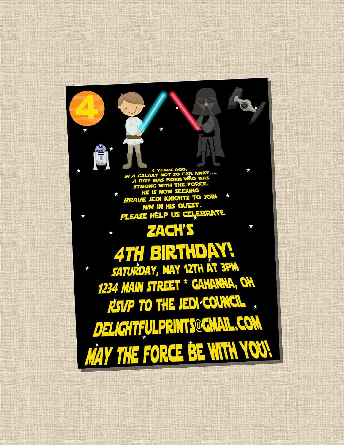 Star Wars Scroll text inspired birthday invitation many colors ...DIY you print custom photo card by delightfulprints Il_570xn