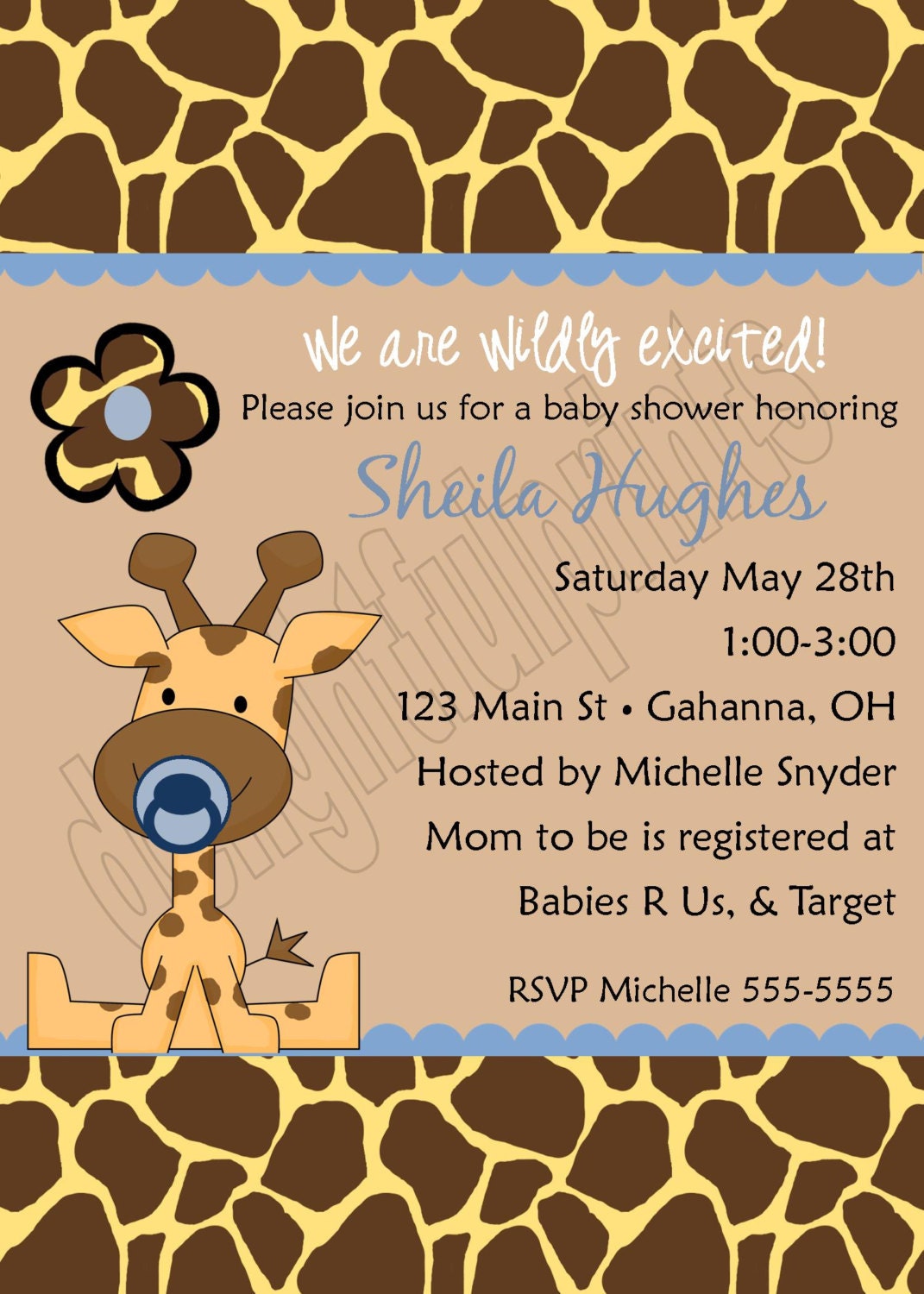 Baby giraffe any color baby shower invitation...DIY you print custom photo card by delightfulprints