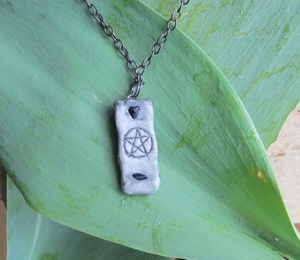 Pentacle pendant necklace pentagram wicca wiccan pagan black tourmaline magick protection spell witchcraft one of a kind ooak handmade