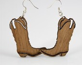 Cowgirl Boot Earrings - Wooden Laser Cut Earrings