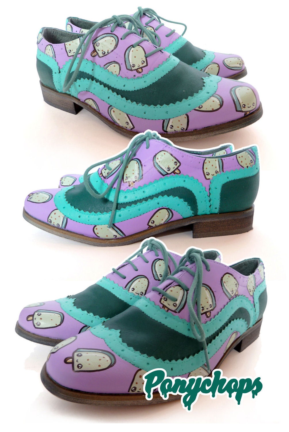 Mint Choc Chip Kawaii Brogues - Sz UK 4, US 6.5, Eur 37